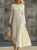 Aurora | Pleated Ribbed Bodice Midi Dress