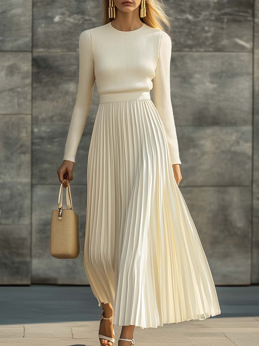 Aurora | Pleated Ribbed Bodice Midi Dress