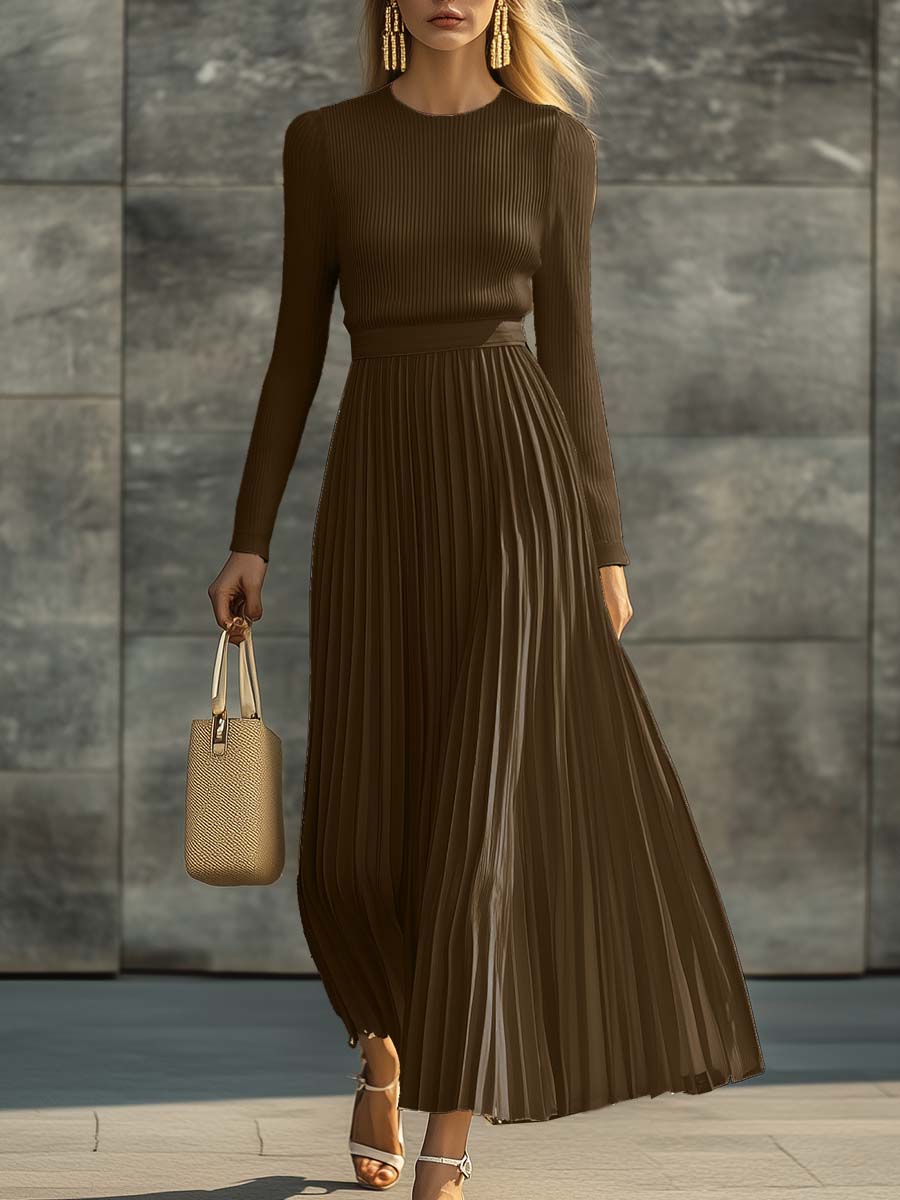 Aurora | Pleated Ribbed Bodice Midi Dress - Image 2