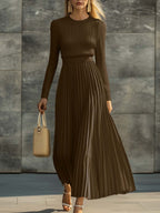 Aurora | Pleated Ribbed Bodice Midi Dress - Image 2