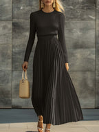 Aurora | Pleated Ribbed Bodice Midi Dress - Image 3