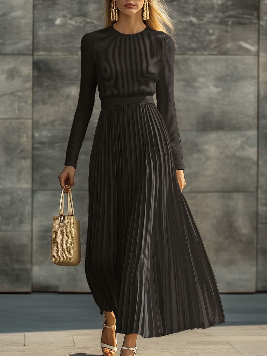 Aurora | Pleated Ribbed Bodice Midi Dress - Image 3