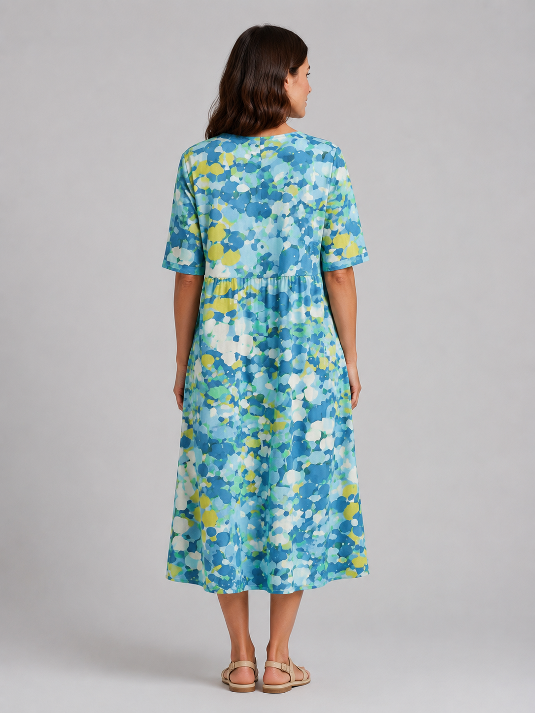 Women's Abstract Print Midi Dress with Pockets – Summer Holiday Style - Image 2