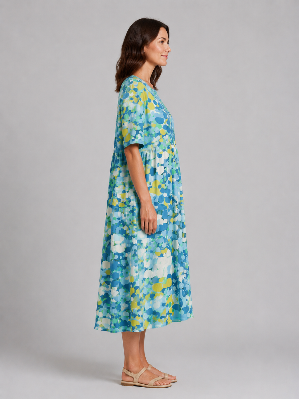 Women's Abstract Print Midi Dress with Pockets – Summer Holiday Style - Image 3