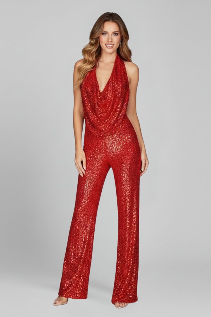 Amelia | Women's Halter Jumpsuit | Sequin Embellished · Eltrendio