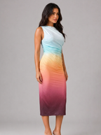 Amelia | Women's Sleeveless Midi Dress | Ruched Waist · Eltrendio