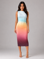 Amelia | Women's Sleeveless Midi Dress | Ruched Waist · Eltrendio