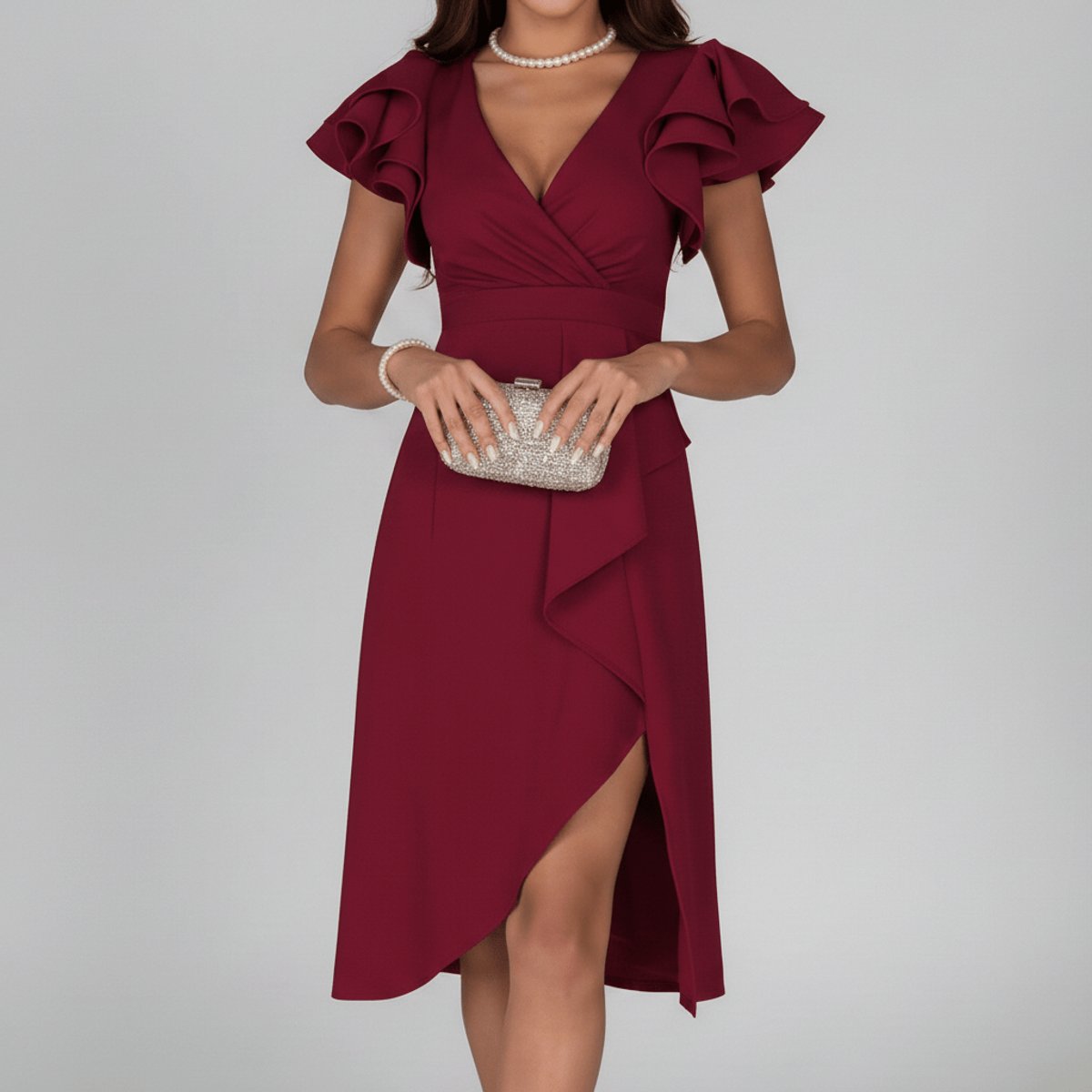 Amelia | Women's V-Neck Wrap Dress | Ruffle Sleeves · Eltrendio