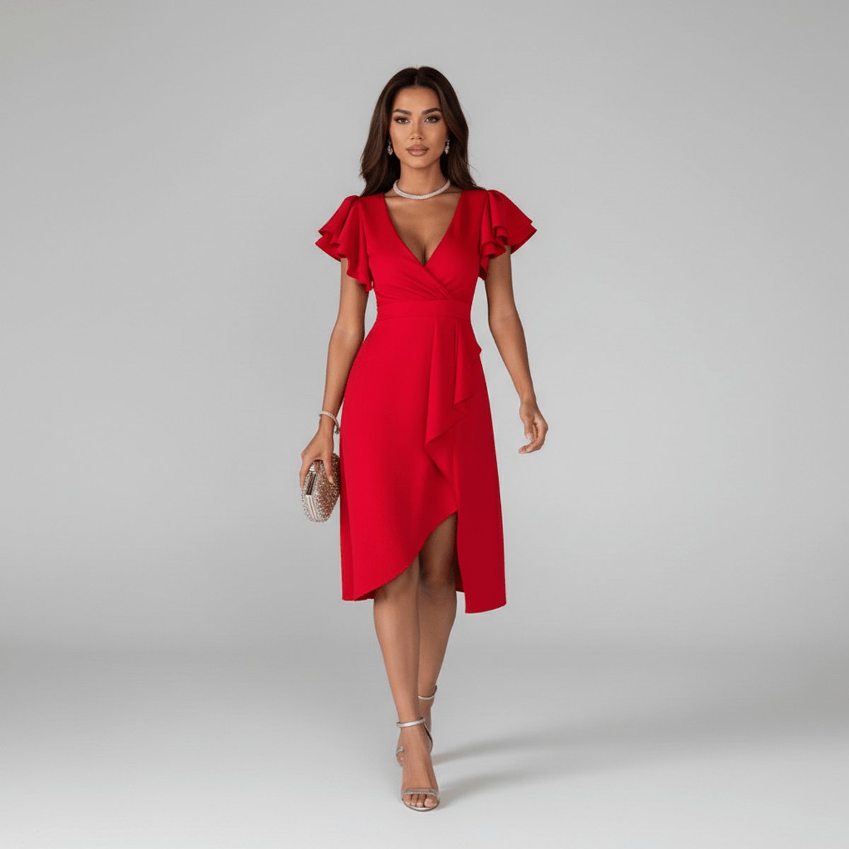 Amelia | Women's V-Neck Wrap Dress | Ruffle Sleeves · Eltrendio