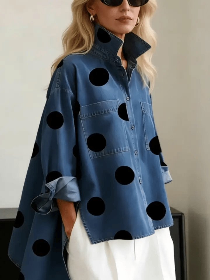 Beatrice | Women's Oversized Denim Shirt | Polka Dot · Eltrendio