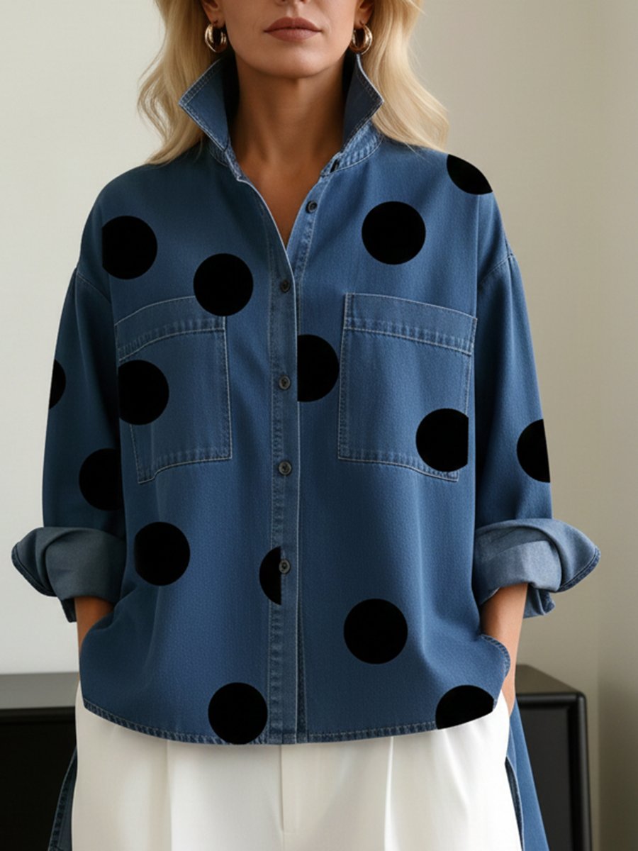 Beatrice | Women's Oversized Denim Shirt | Polka Dot · Eltrendio