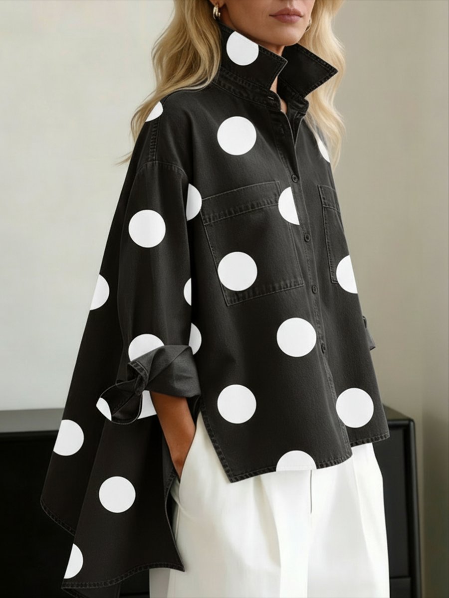 Beatrice | Women's Oversized Denim Shirt | Polka Dot · Eltrendio