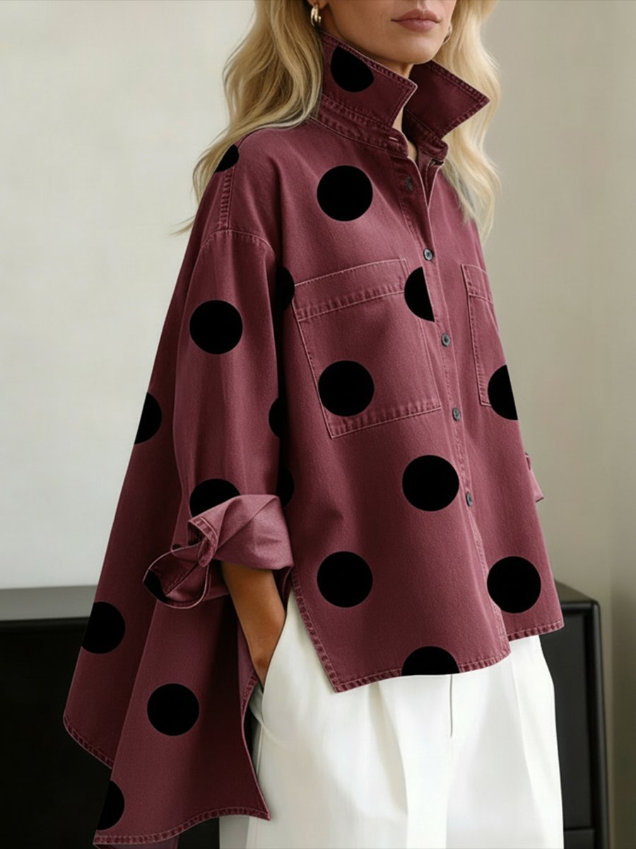 Beatrice | Women's Oversized Denim Shirt | Polka Dot · Eltrendio