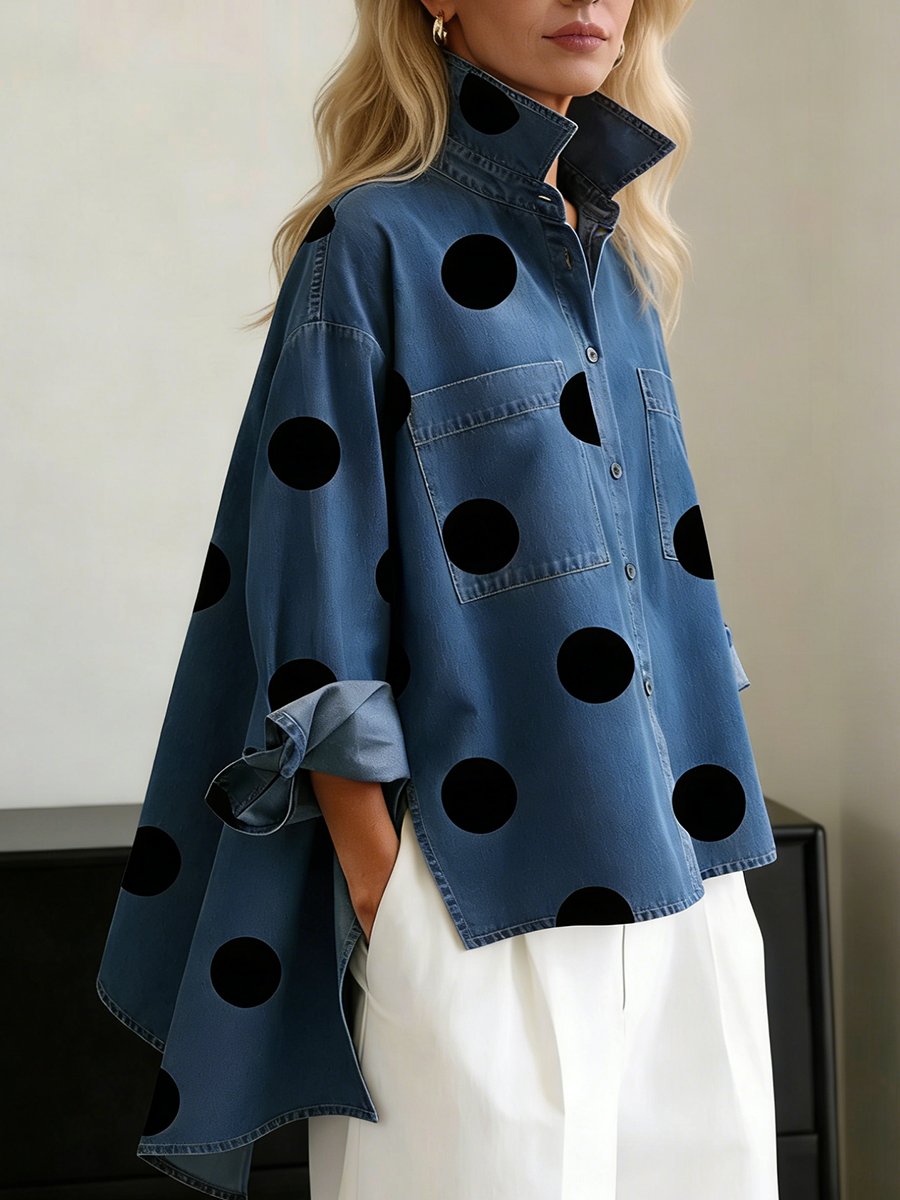 Beatrice | Women's Oversized Denim Shirt | Polka Dot · Eltrendio
