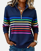Charlotte | Women's Quarter-Zip Jumper | Rainbow Stripes · Eltrendio