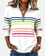 Charlotte | Women's Quarter-Zip Jumper | Rainbow Stripes · Eltrendio