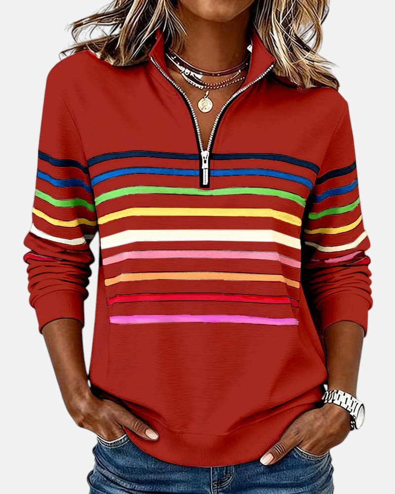 Charlotte | Women's Quarter-Zip Jumper | Rainbow Stripes · Eltrendio