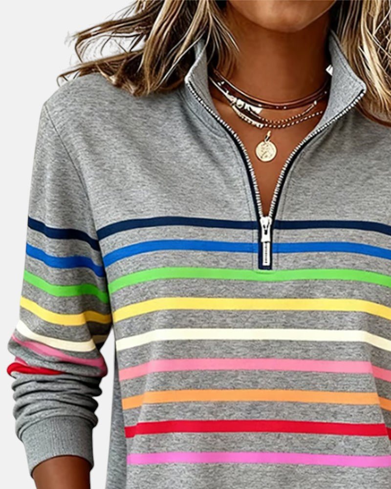 Charlotte | Women's Quarter-Zip Jumper | Rainbow Stripes · Eltrendio