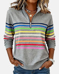 Charlotte | Women's Quarter-Zip Jumper | Rainbow Stripes · Eltrendio