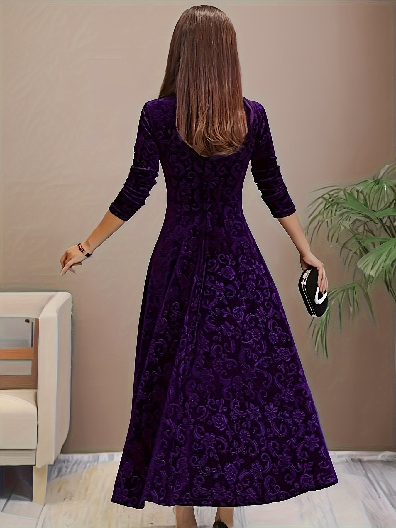 Charlotte | Women's Square-Neck Midi Dress | Floral Embossed · Eltrendio