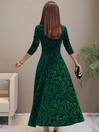 Charlotte | Women's Square-Neck Midi Dress | Floral Embossed · Eltrendio