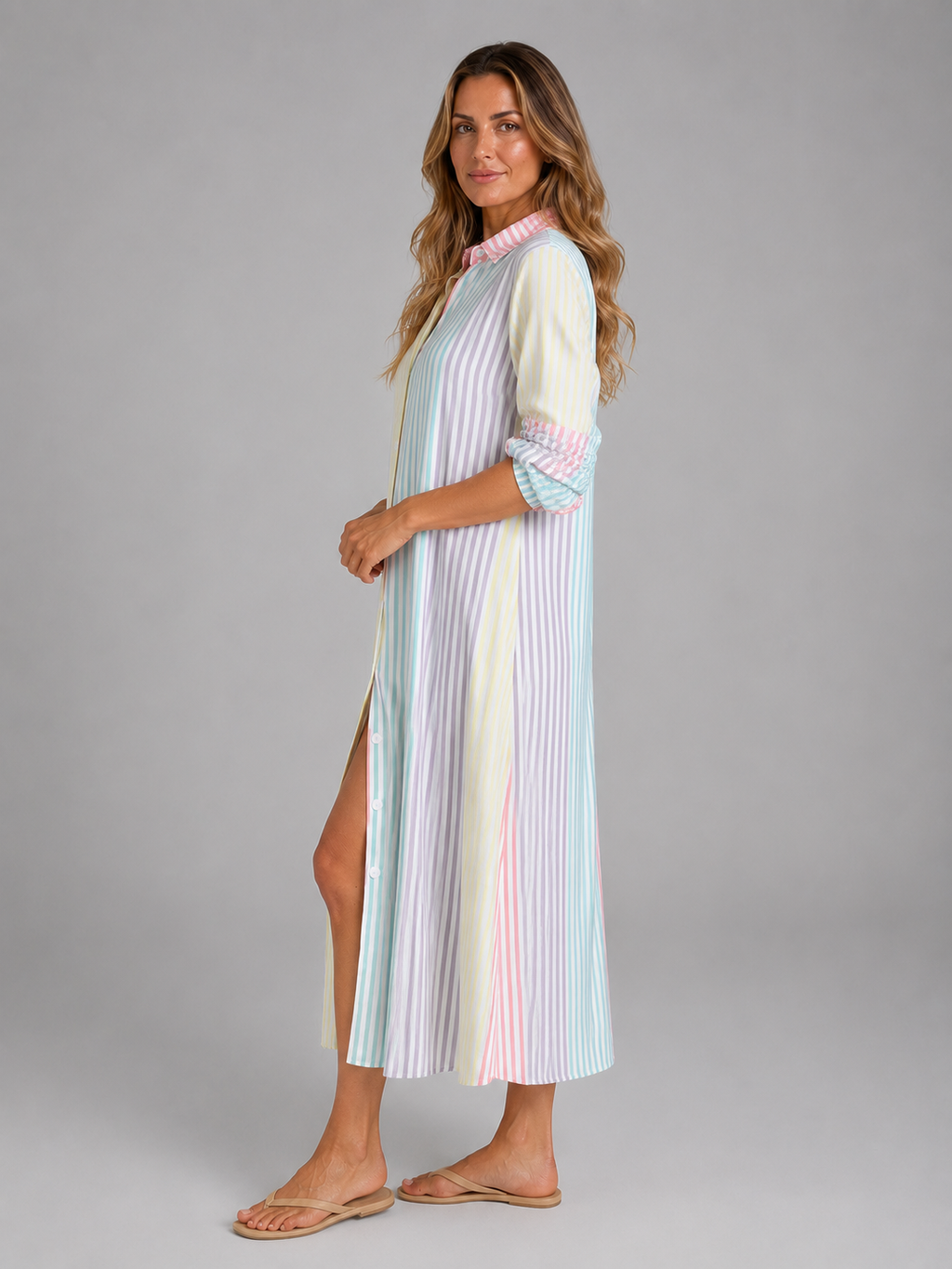 Charlotte | Women's Striped Shirt Dress | Side Split · Eltrendio