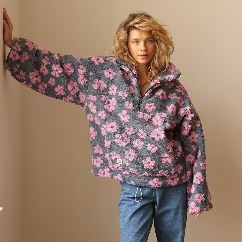 Florence | Women's Half-Zip Jumper | Floral Teddy · Eltrendio