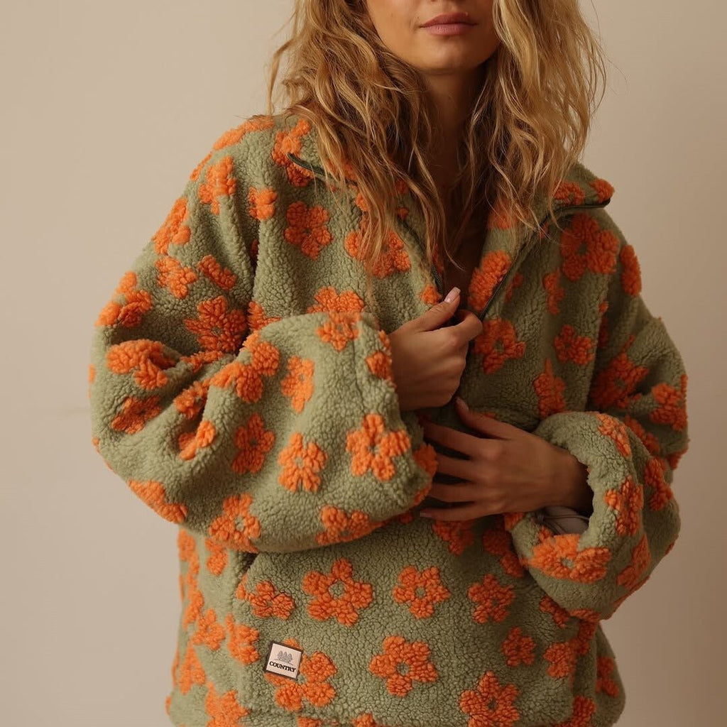 Florence | Women's Half-Zip Jumper | Floral Teddy · Eltrendio