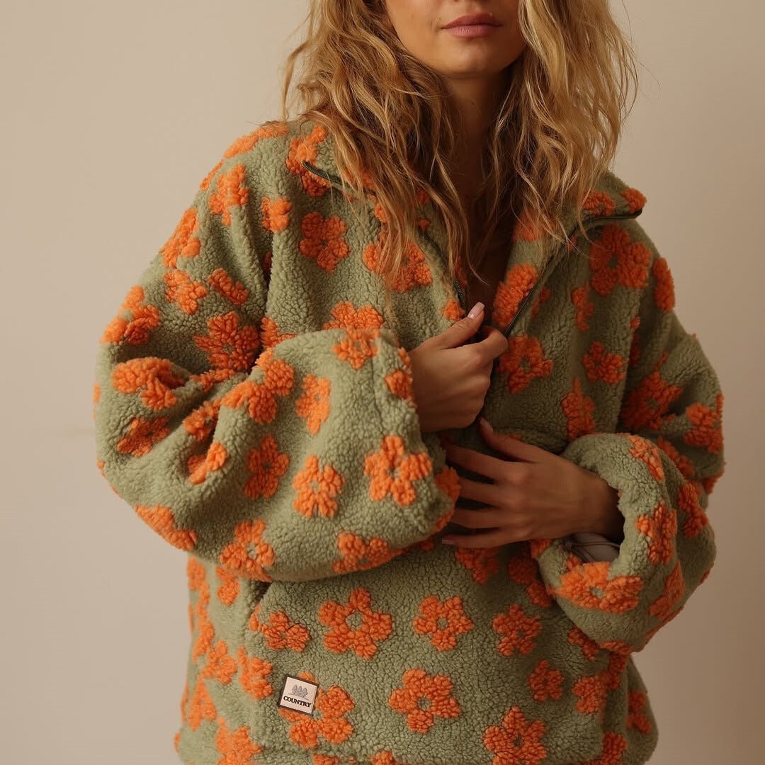 Florence | Women's Half-Zip Jumper | Floral Teddy · Eltrendio