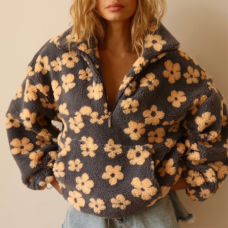 Florence | Women's Half-Zip Jumper | Floral Teddy · Eltrendio