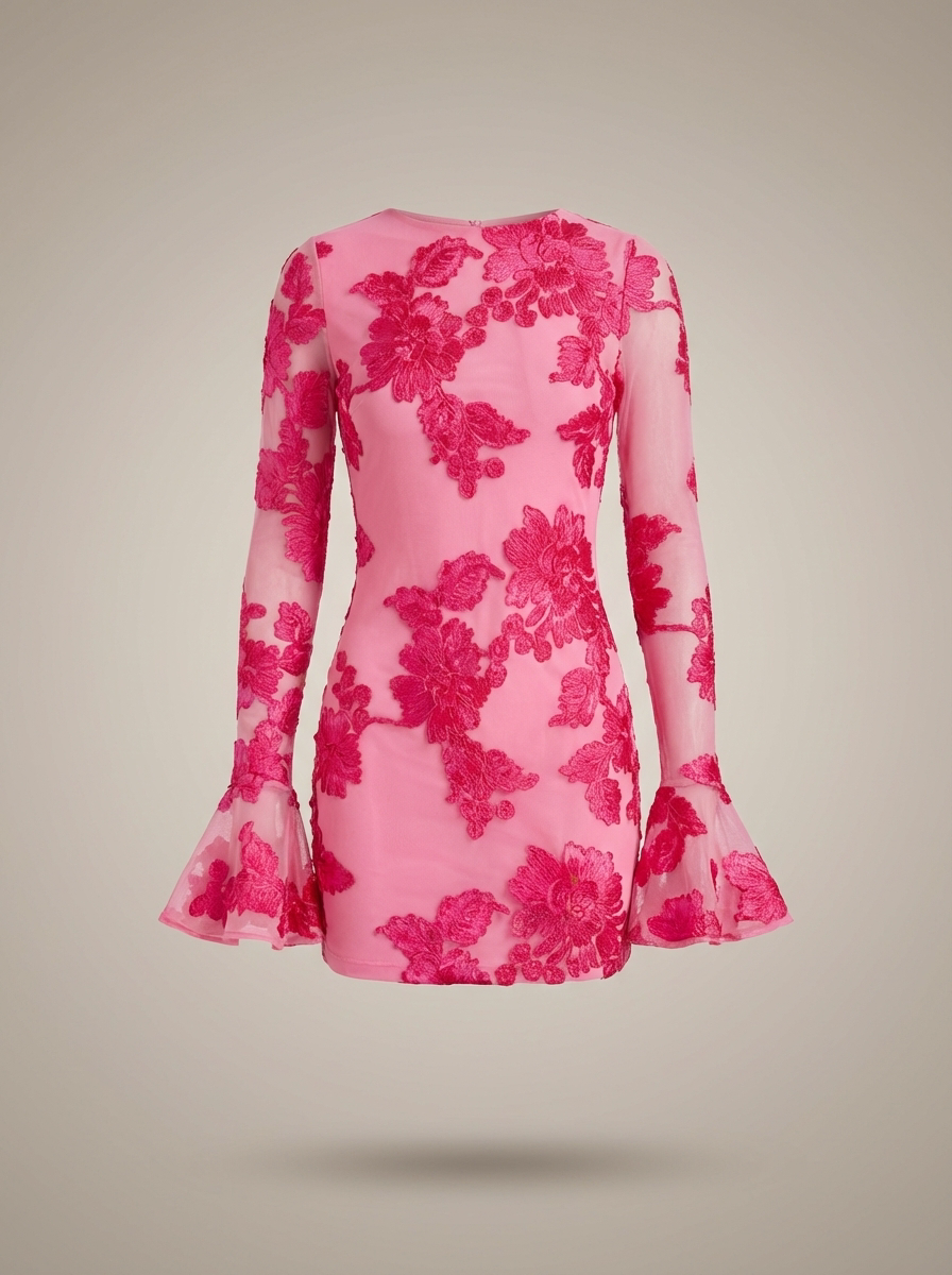 Freya | Women's Bodycon Mini Going Out Dress | Floral Embroidery· Eltrendio