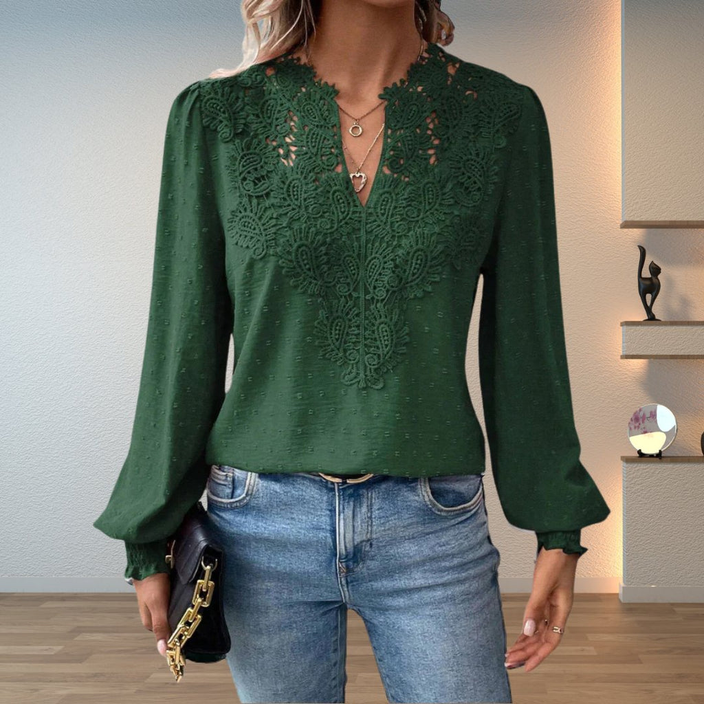 Isabelle | Women's V-Neck Blouse | Lace Bodice · Eltrendio