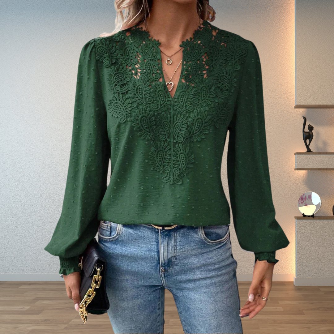 Isabelle | Women's V-Neck Blouse | Lace Bodice · Eltrendio