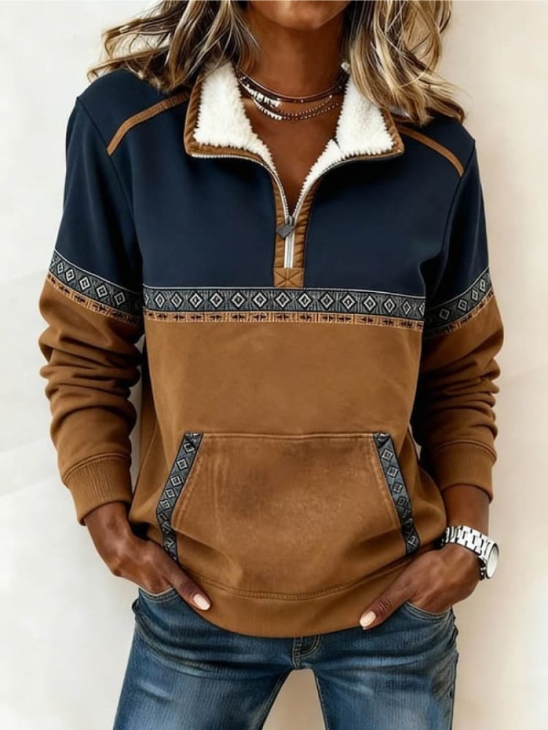 Isla | Women's Quarter-Zip Sweatshirt | Aztec Print · Eltrendio