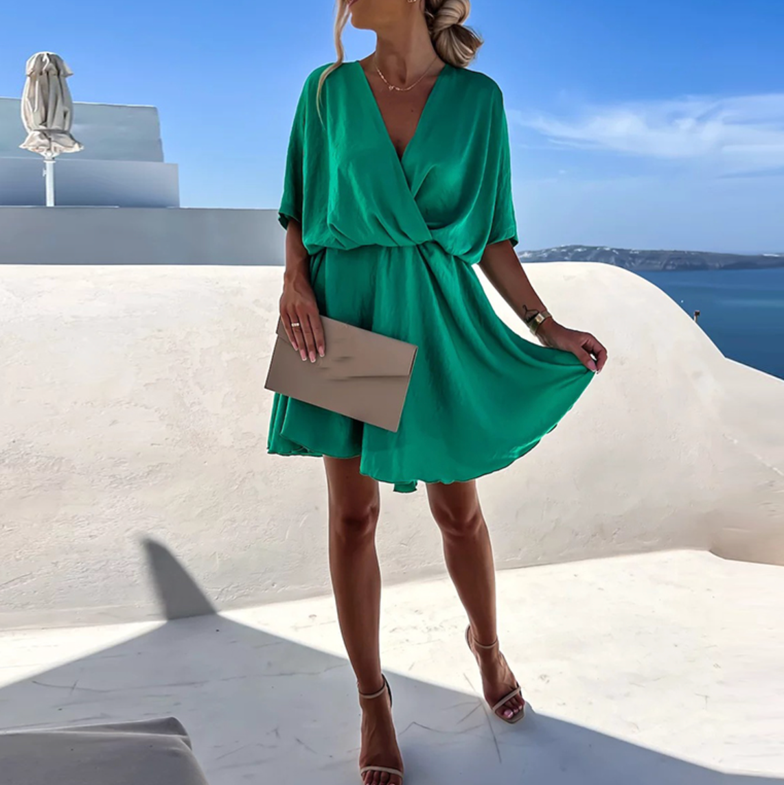 Kate | Women's V-Neck Mini Party Dress | Twist Front · Eltrendio