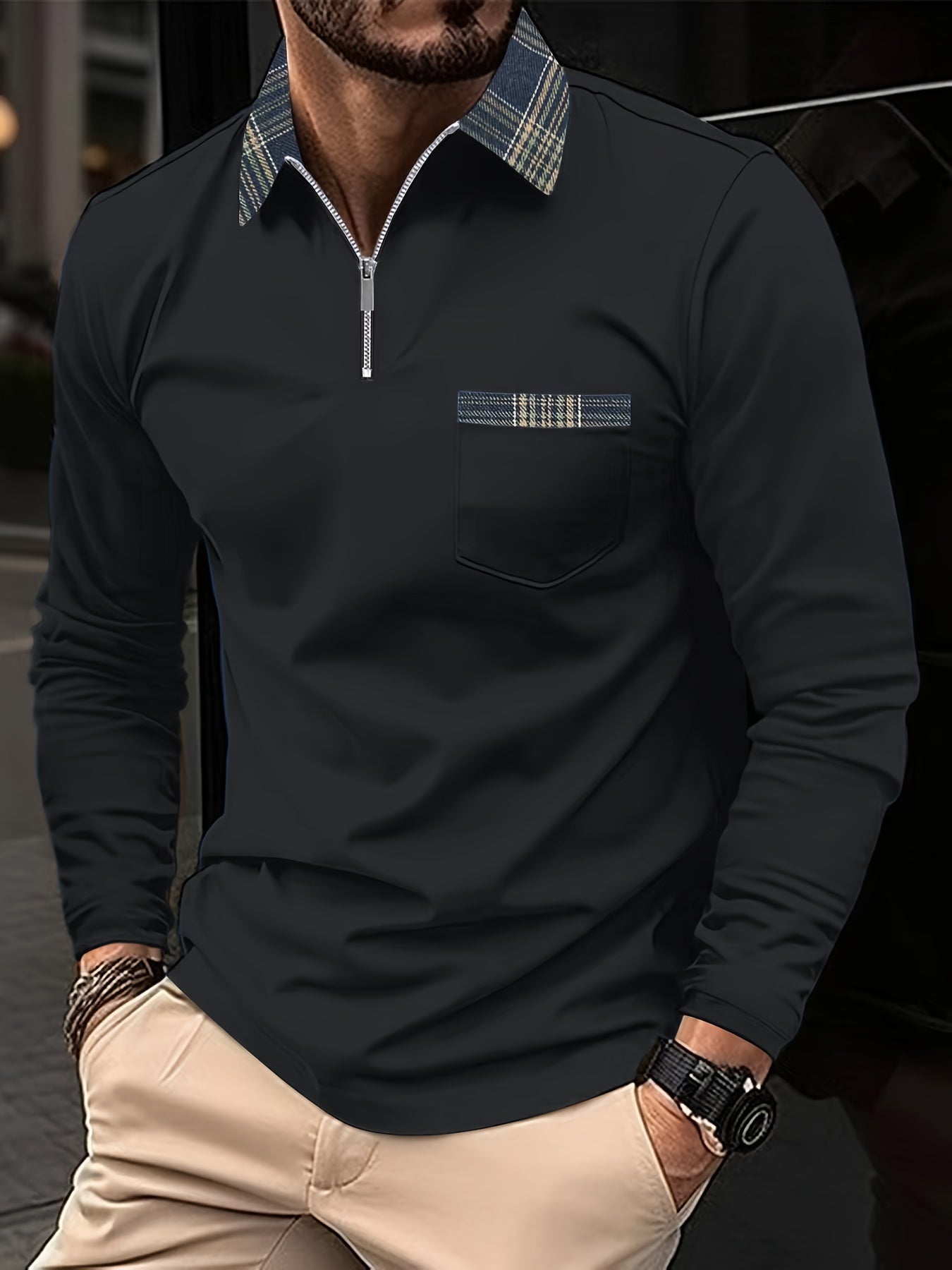Oliver | Men's Zip Neck Polo Shirt | Chest Pocket • Eltrendio