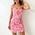 Mia | Women's Strapless Mini Party Dress | Rosette Appliqué · Eltrendio