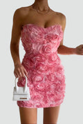 Mia | Women's Strapless Mini Party Dress | Rosette Appliqué · Eltrendio