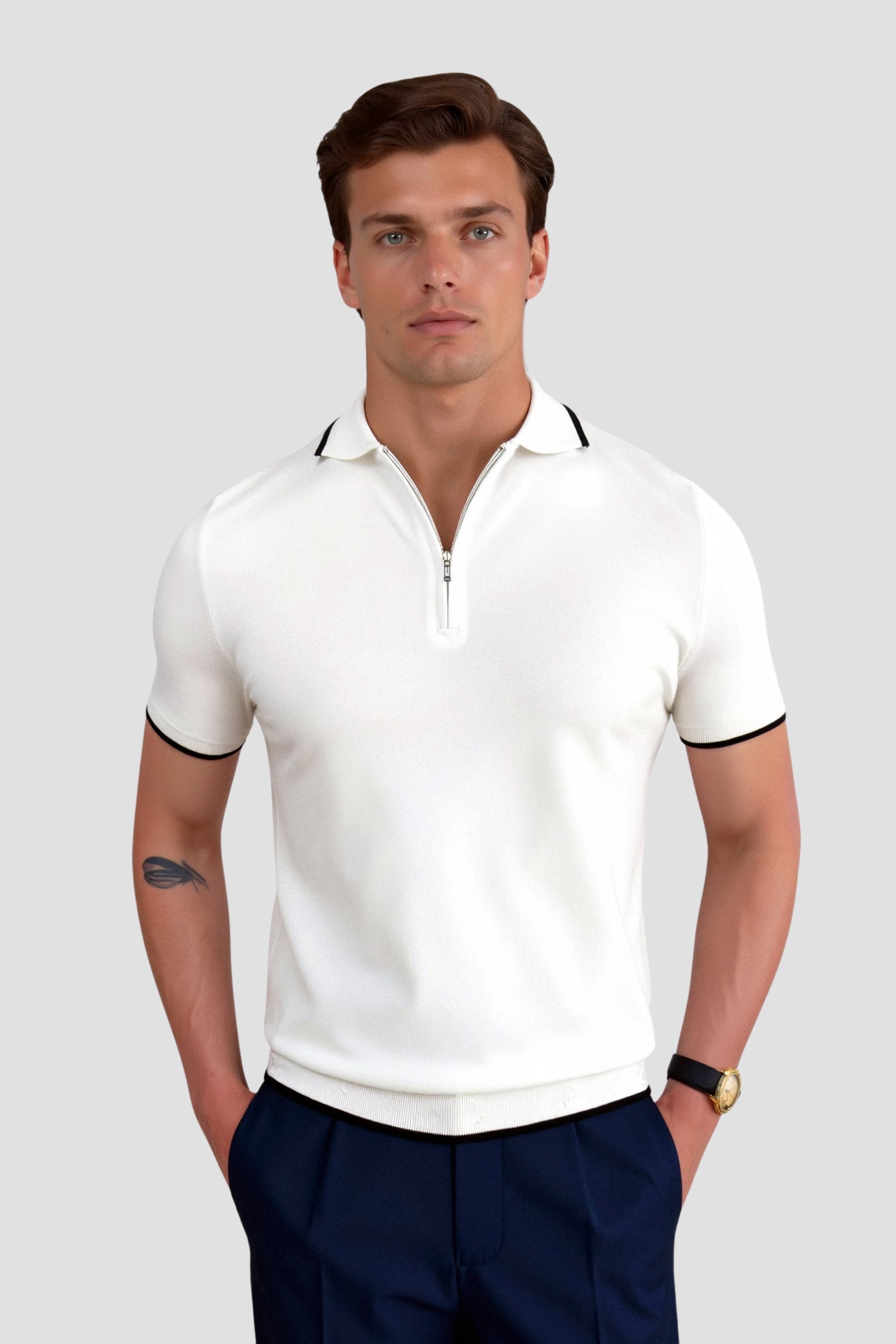Oliver | Men's Zip-Neck Polo Shirt | Contrast Tipping · Eltrendio