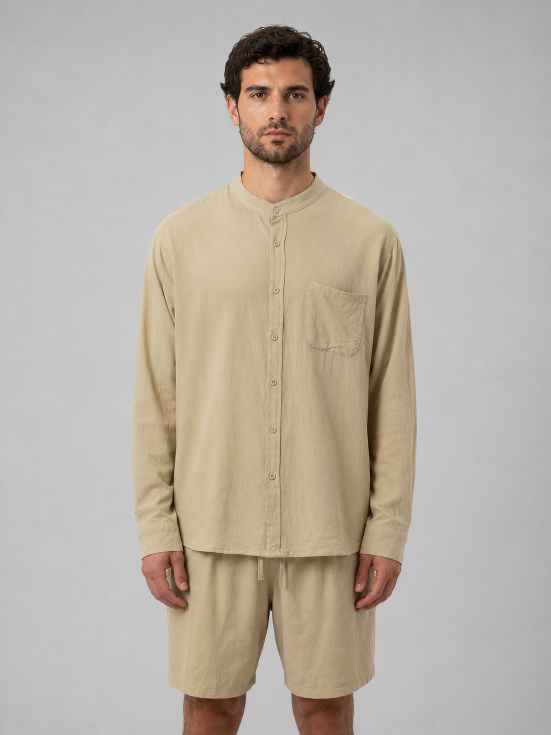 Oscar | Men's Grandad-Collar Shirt | Chest Pocket · Eltrendio