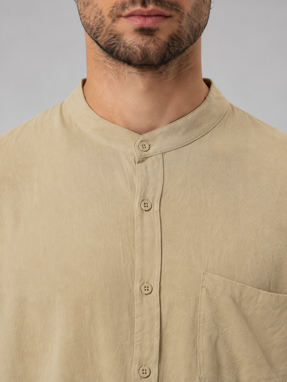 Oscar | Men's Grandad-Collar Shirt | Chest Pocket · Eltrendio