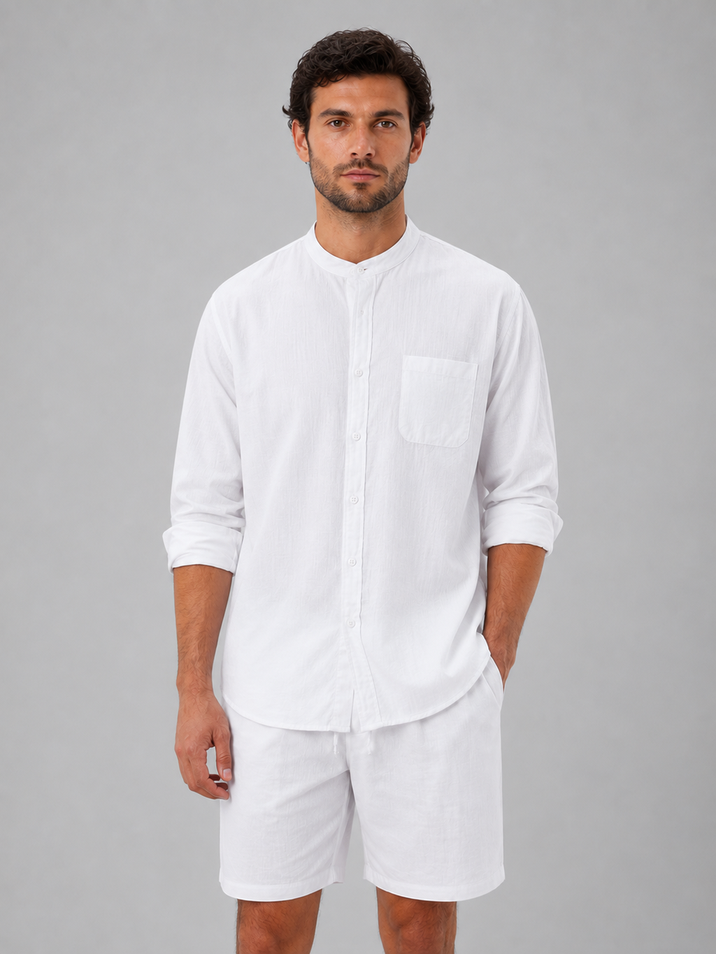 Oscar | Men's Grandad-Collar Shirt | Chest Pocket · Eltrendio