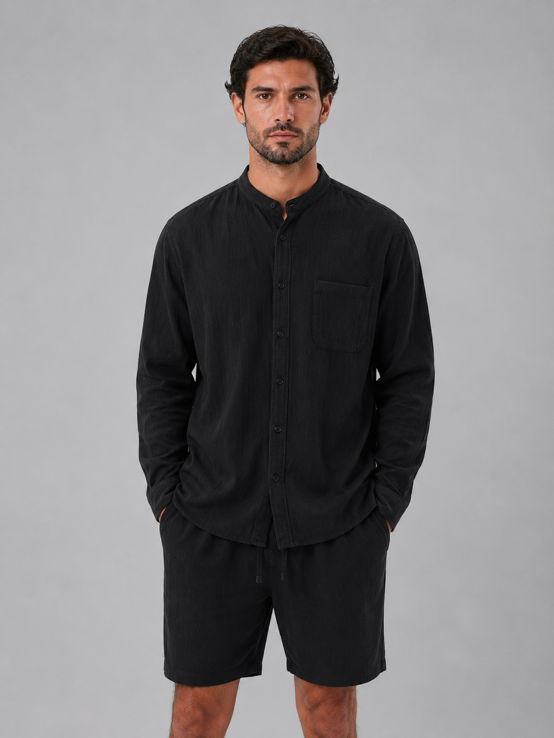 Oscar | Men's Grandad-Collar Shirt | Chest Pocket · Eltrendio