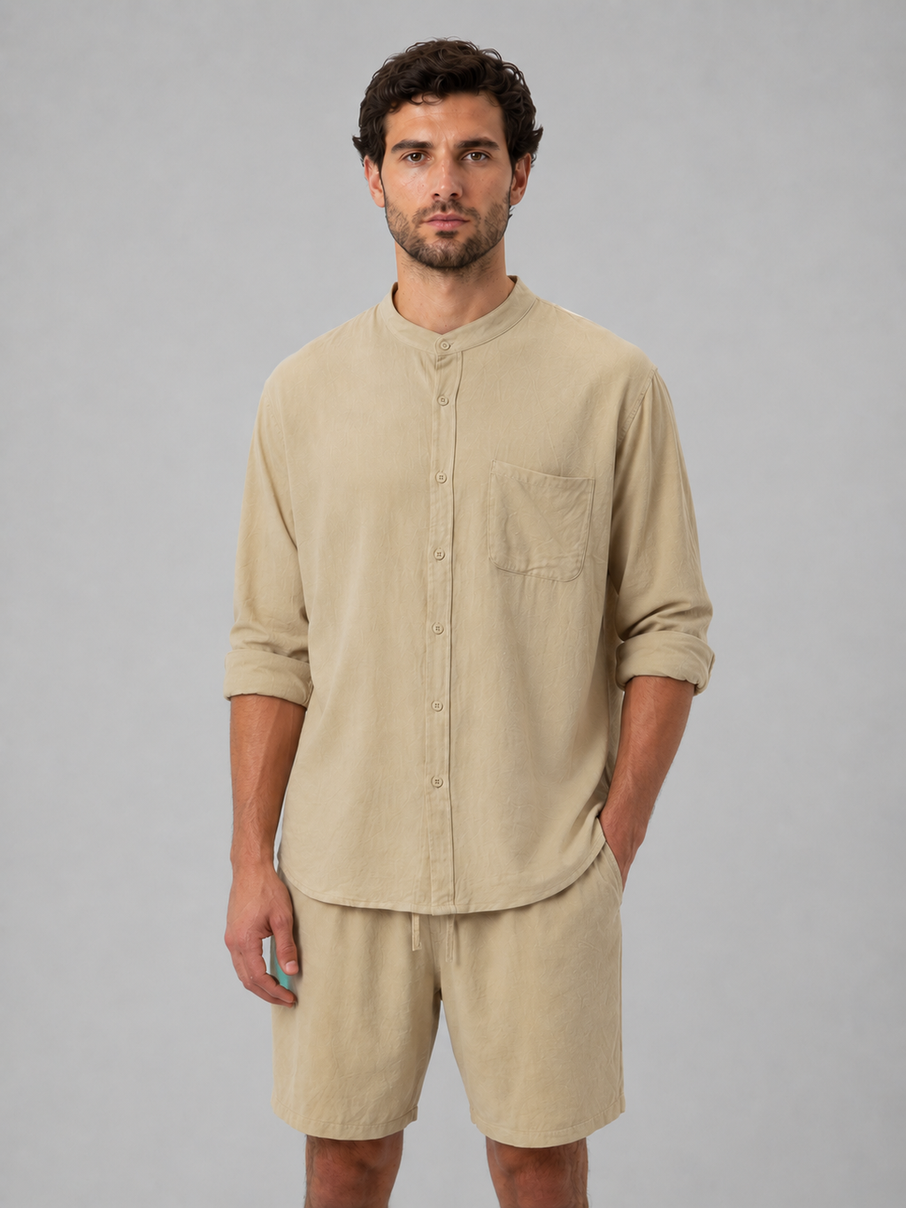 Oscar | Men's Grandad-Collar Shirt | Chest Pocket · Eltrendio