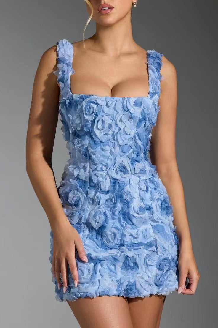Rosie | Women's Square-Neck Mini Party Dress | Floral Texture · Eltrendio