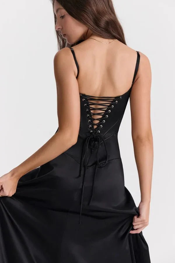 Gabriella – The Silky Satin Corset Maxi Dress - Image 9