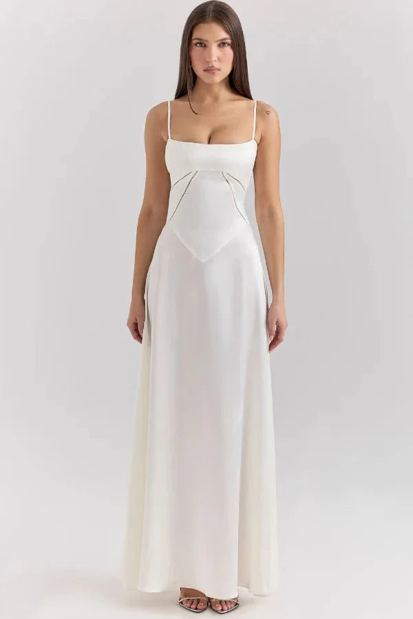 Emily | Women’s Spaghetti Strap Maxi Dress | Square Neckline Full Length Evening Dress-Women Dress-Eltrendio