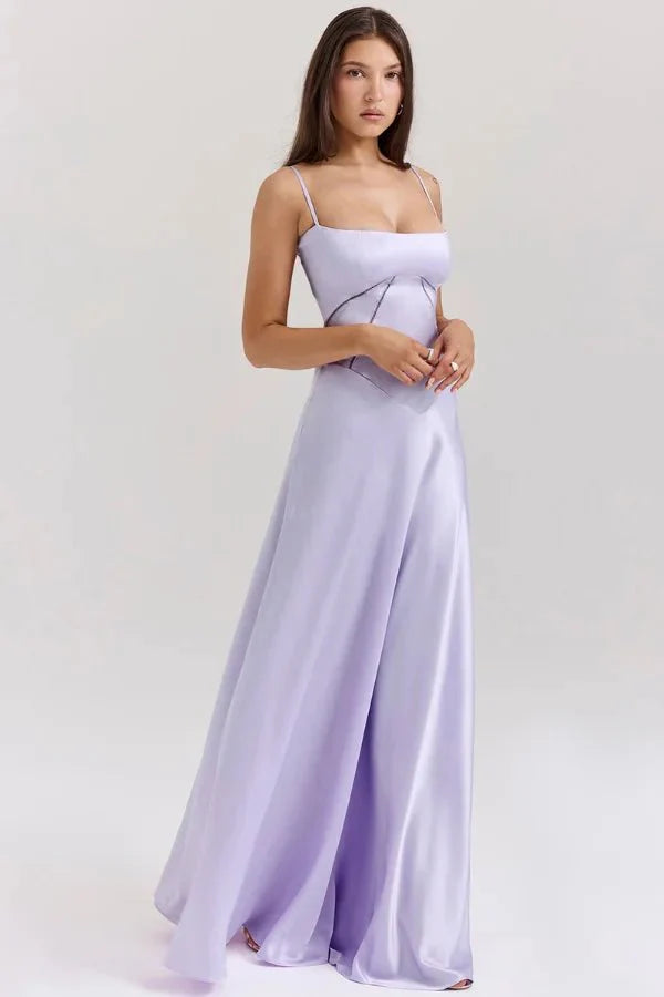 Emily | Women’s Spaghetti Strap Maxi Dress | Square Neckline Full Length Evening Dress-Women Dress-Eltrendio