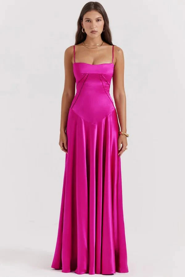 Emily | Women’s Spaghetti Strap Maxi Dress | Square Neckline Full Length Evening Dress-Women Dress-Eltrendio