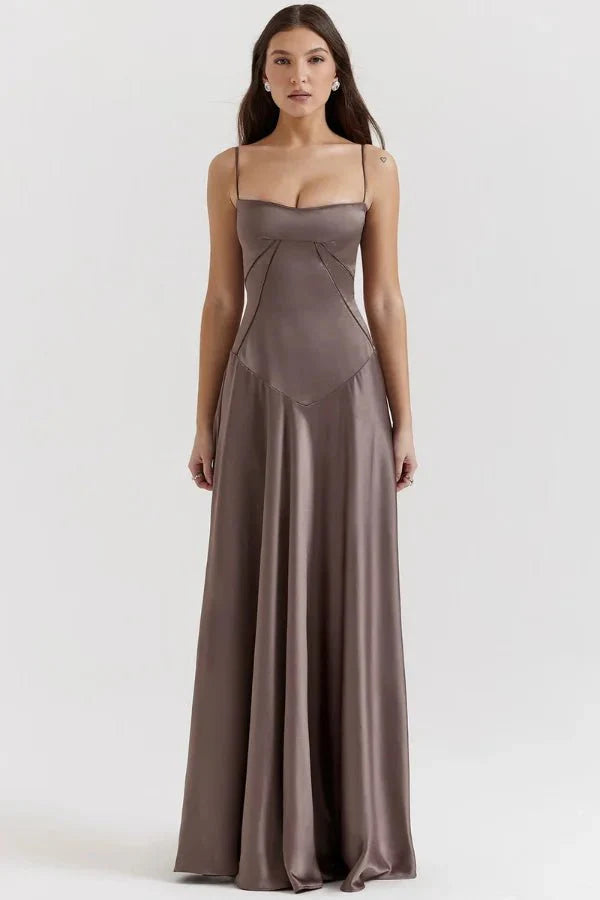 Emily | Women’s Spaghetti Strap Maxi Dress | Square Neckline Full Length Evening Dress-Women Dress-Eltrendio